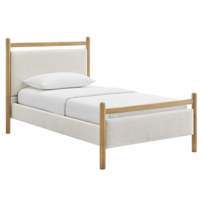 Ginny Platform Bed Frame Light Oak Heathered Ivory / Twin