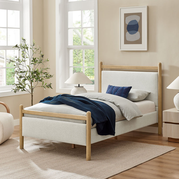 Ginny Platform Bed Frame Light Oak Heathered Ivory / Twin