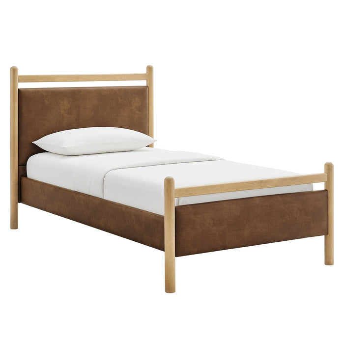 Ginny Vegan Leather Platform Bed Frame Light Oak Canyon / Twin