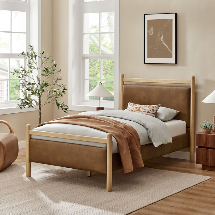 Ginny Vegan Leather Platform Bed Frame Light Oak Canyon / Twin