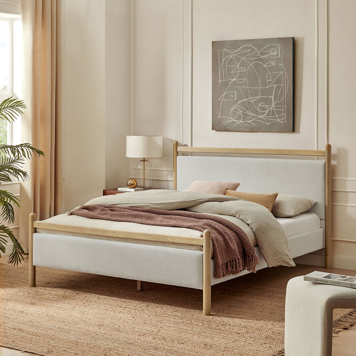 Ginny Platform Bed Frame Light Oak Heathered Ivory / Queen