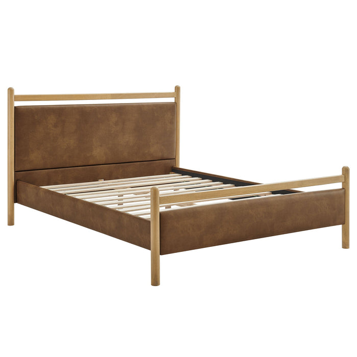 Ginny Vegan Leather Platform Bed Frame Light Oak Canyon / Queen