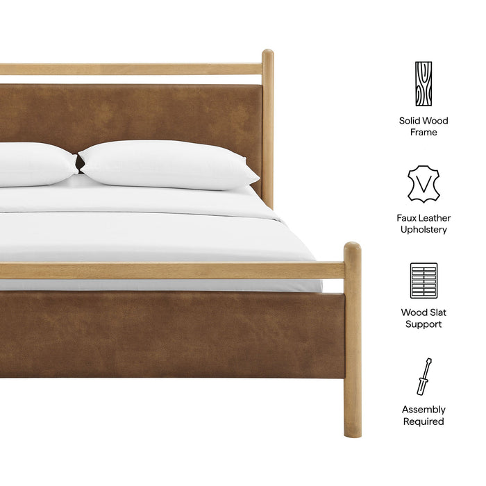 Ginny Vegan Leather Platform Bed Frame Light Oak Canyon / Queen