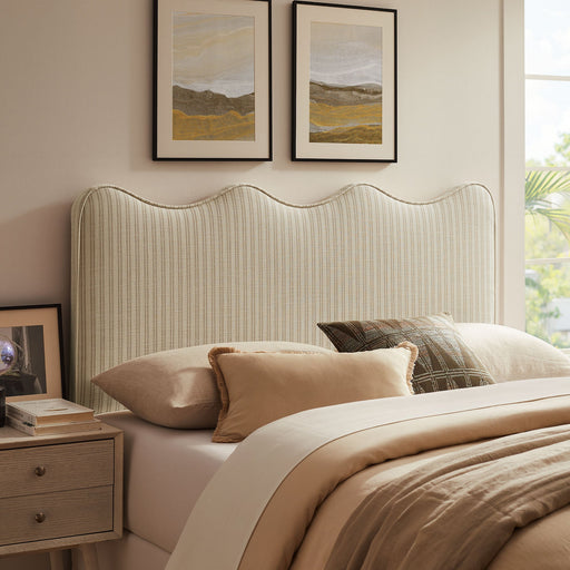 Athena Striped Fabric Upholstered Headboard Oatmeal Stripe / Queen