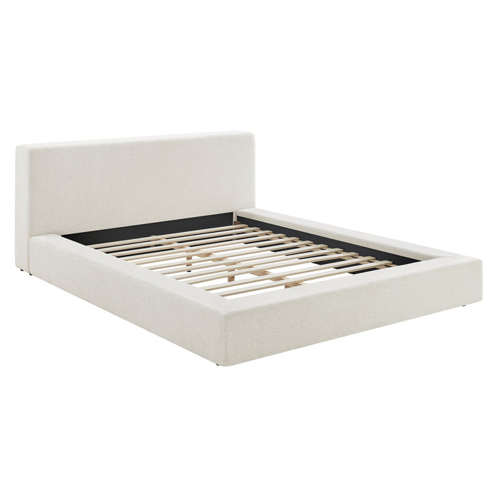 Luma Chenille Upholstered Platform Bed Frame Ivory Fabric / Queen