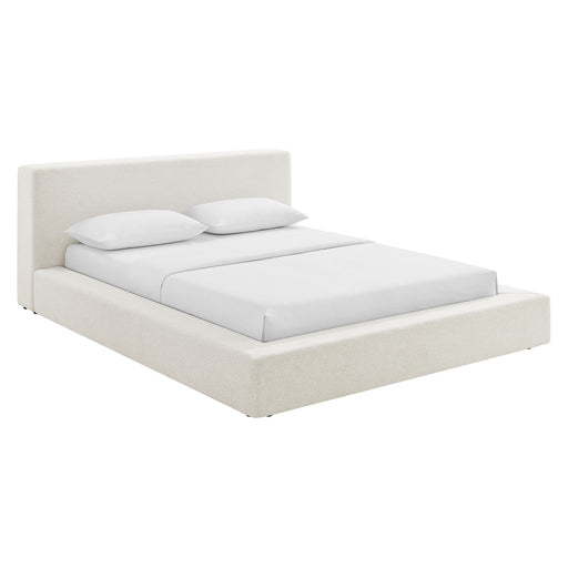 Luma Chenille Upholstered Platform Bed Frame Ivory Fabric / Queen