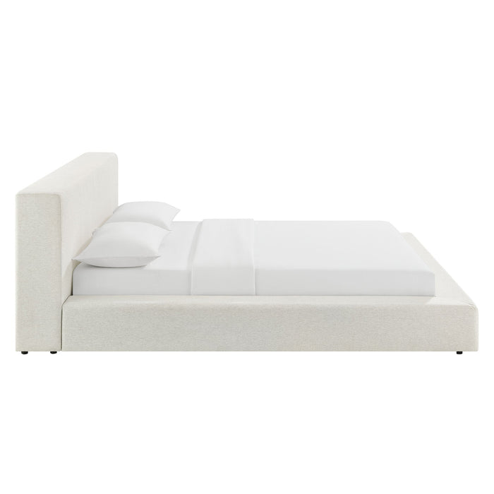 Luma Chenille Upholstered Platform Bed Frame Ivory Fabric / Queen