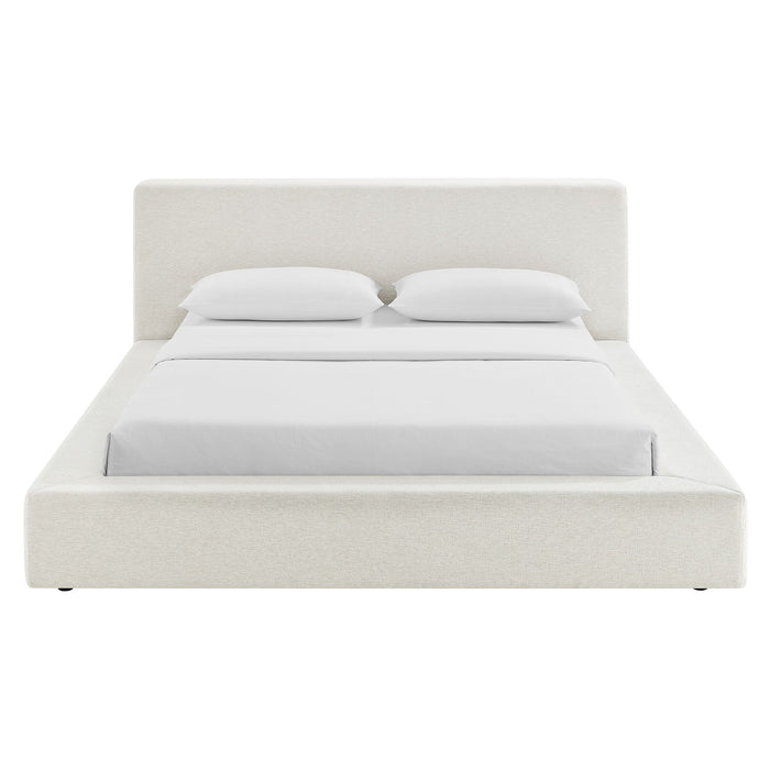 Luma Chenille Upholstered Platform Bed Frame Ivory Fabric / Queen
