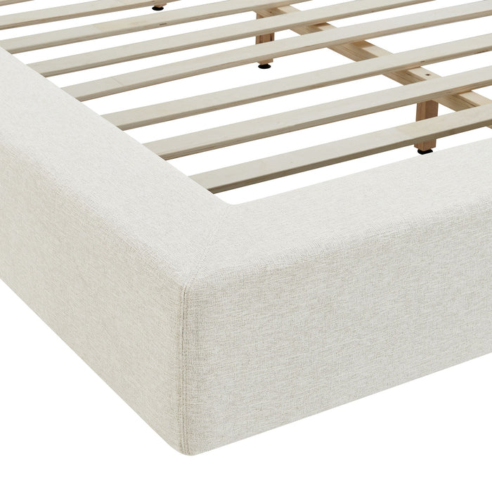 Luma Chenille Upholstered Platform Bed Frame Ivory Fabric / Queen