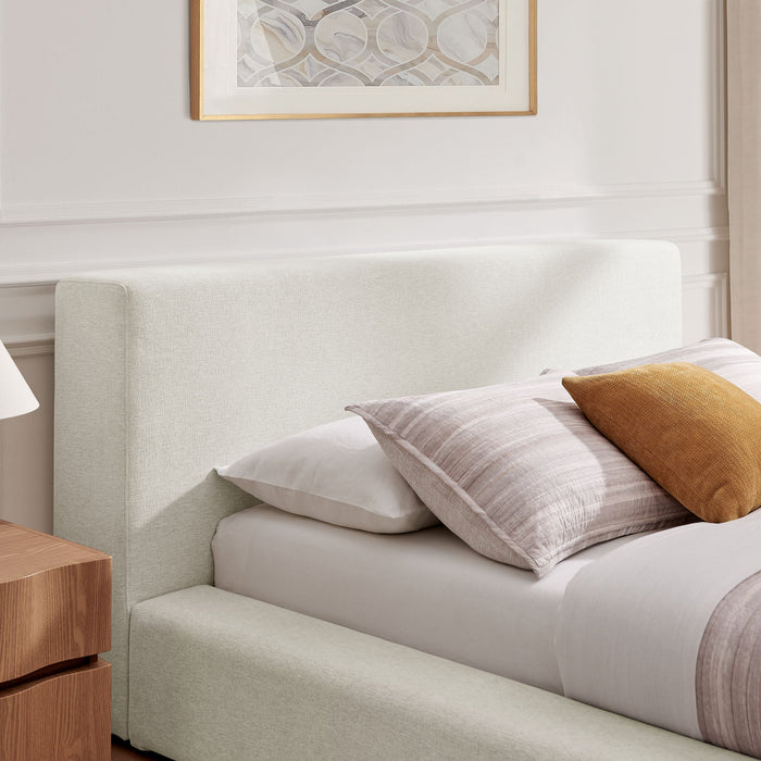 Luma Chenille Upholstered Platform Bed Frame Ivory Fabric / Queen