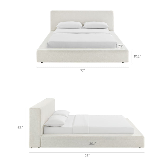 Luma Chenille Upholstered Platform Bed Frame Ivory Fabric / Queen