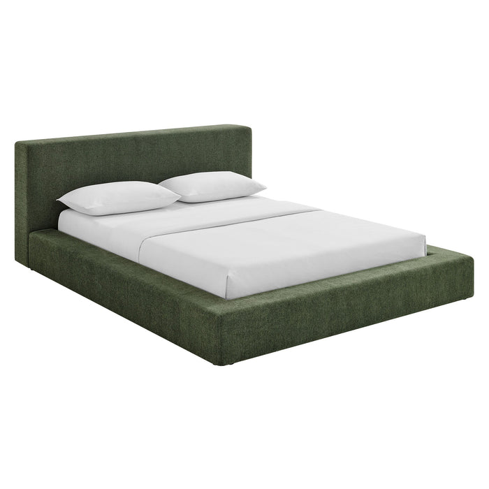 Luma Chenille Upholstered Platform Bed Frame Eucalyptus / Queen