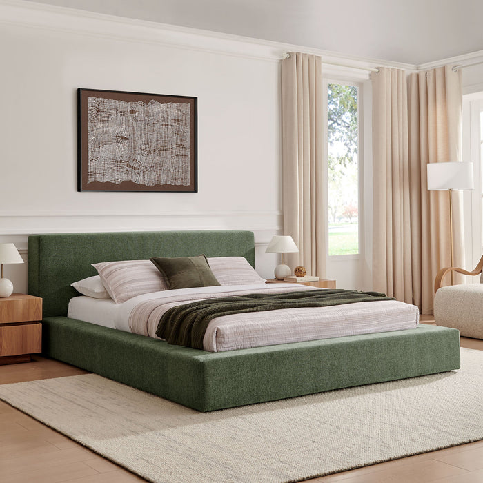 Luma Chenille Upholstered Platform Bed Frame Eucalyptus / Queen