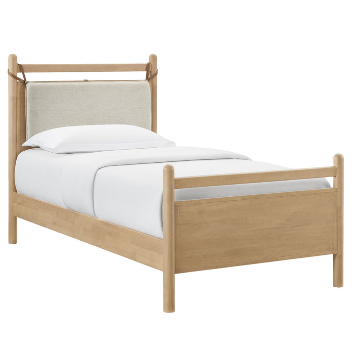 Leni Wood Platform Bed Frame Light Oak Heathered Ivory / Twin
