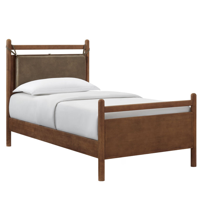 Leni Vegan Leather and Wood Platform Bed Frame Walnut Mushroom / Twin