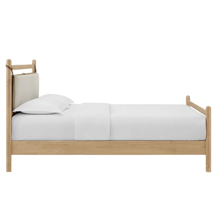 Leni Wood Platform Bed Frame Light Oak Heathered Ivory / Queen