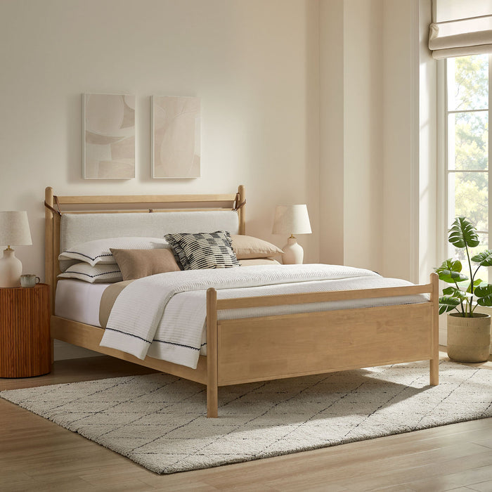 Leni Wood Platform Bed Frame Light Oak Heathered Ivory / Queen