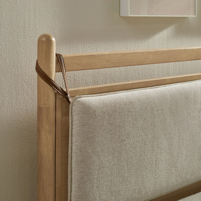 Leni Wood Platform Bed Frame Light Oak Heathered Ivory / Queen