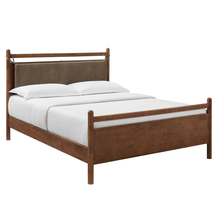 Leni Vegan Leather and Wood Platform Bed Frame Walnut Mushroom / Queen