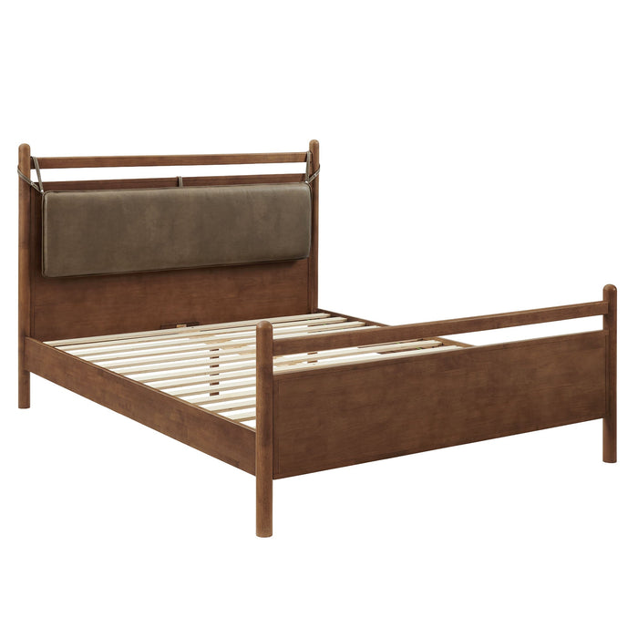 Leni Vegan Leather and Wood Platform Bed Frame Walnut Mushroom / Queen