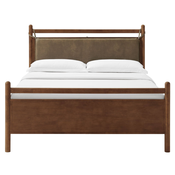 Leni Vegan Leather and Wood Platform Bed Frame Walnut Mushroom / Queen