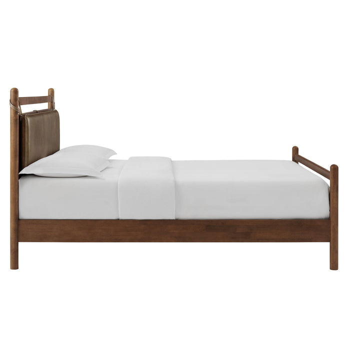 Leni Vegan Leather and Wood Platform Bed Frame Walnut Mushroom / Queen