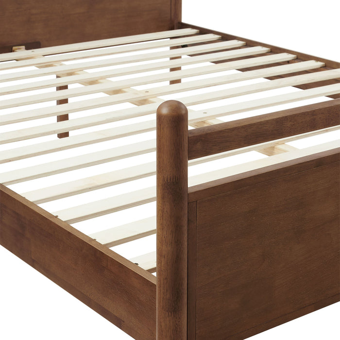 Leni Vegan Leather and Wood Platform Bed Frame Walnut Mushroom / Queen