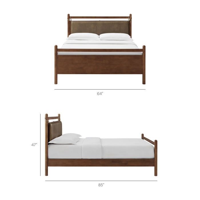 Leni Vegan Leather and Wood Platform Bed Frame Walnut Mushroom / Queen