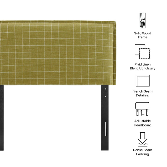 Camille Checkered Linen Blend Headboard Artichoke Windowpane Check / Twin