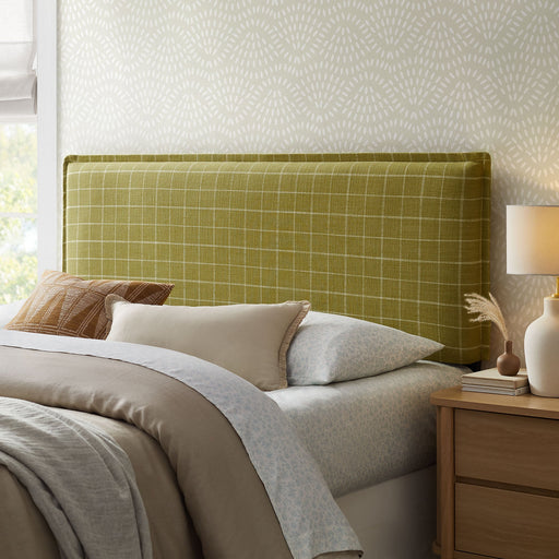 Camille Checkered Linen Blend Headboard Artichoke Windowpane Check / Queen