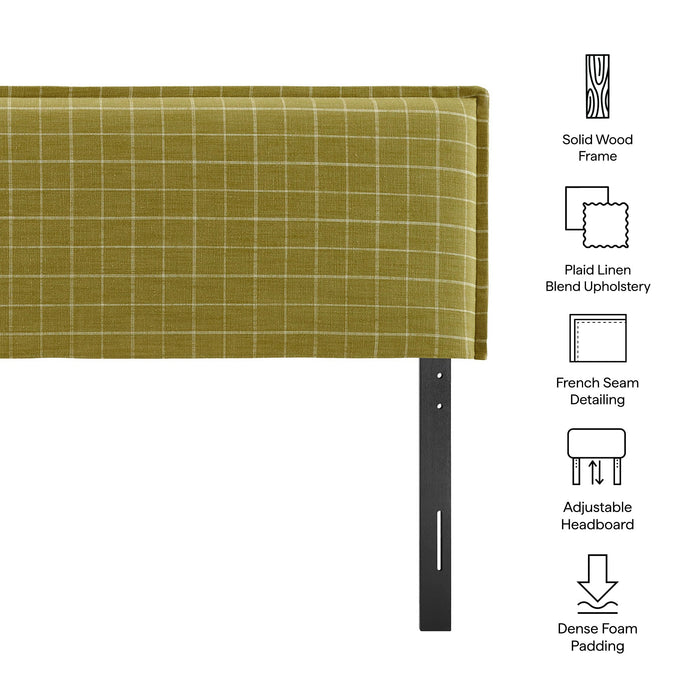 Camille Checkered Linen Blend Headboard Artichoke Windowpane Check / Queen