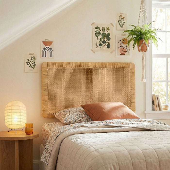 Sandy Wall Mounted Wood and Rattan Headboard Natural Rattan / Twin