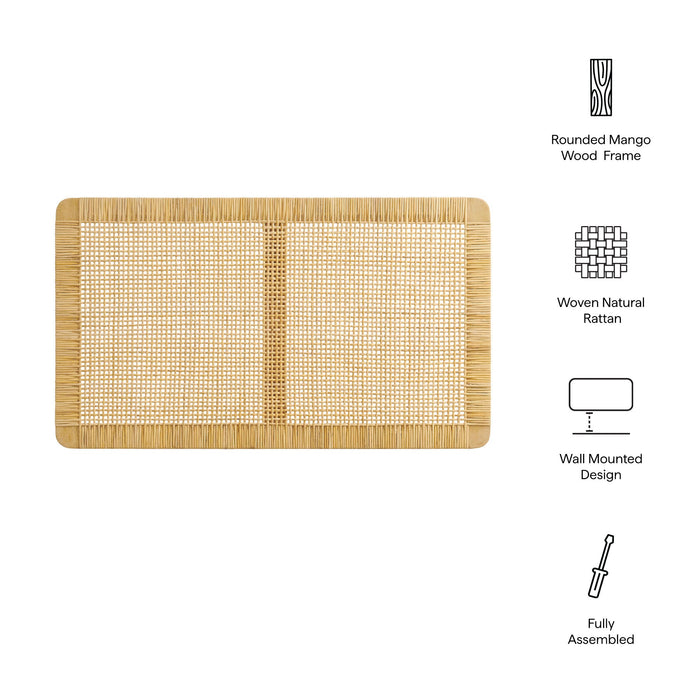 Sandy Wall Mounted Wood and Rattan Headboard Natural Rattan / Twin