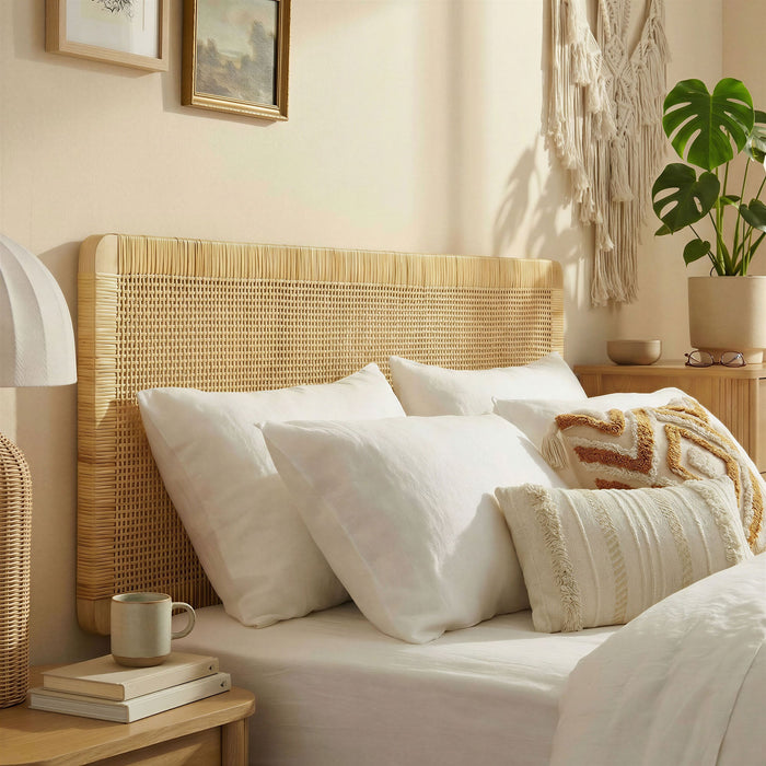 Sandy Wall Mounted Wood and Rattan Headboard Natural Rattan / Queen