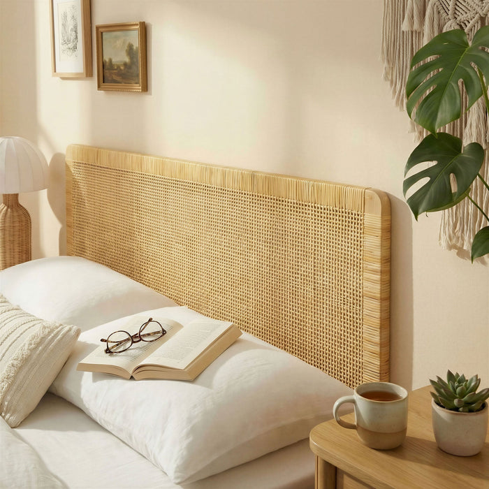 Sandy Wall Mounted Wood and Rattan Headboard Natural Rattan / Queen
