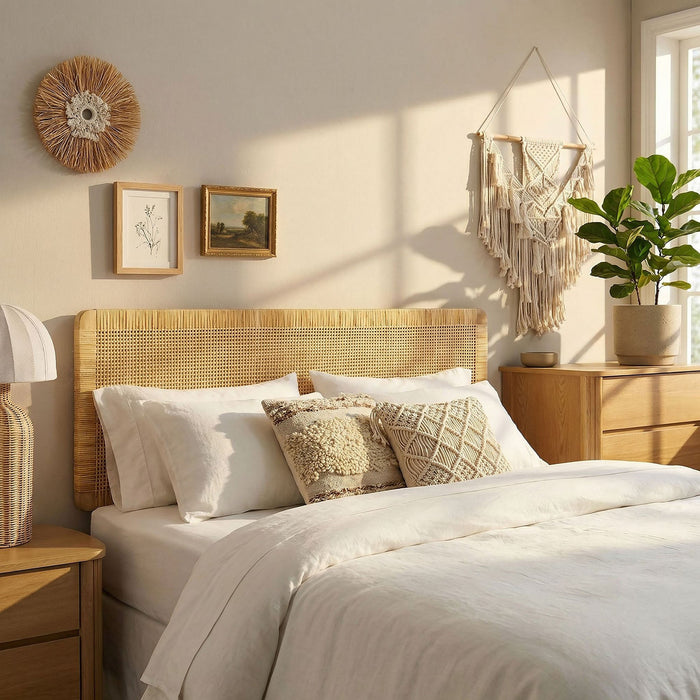 Sandy Wall Mounted Wood and Rattan Headboard Natural Rattan / Queen