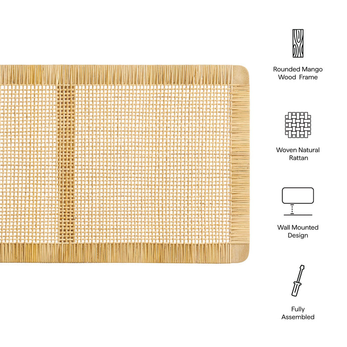 Sandy Wall Mounted Wood and Rattan Headboard Natural Rattan / Queen