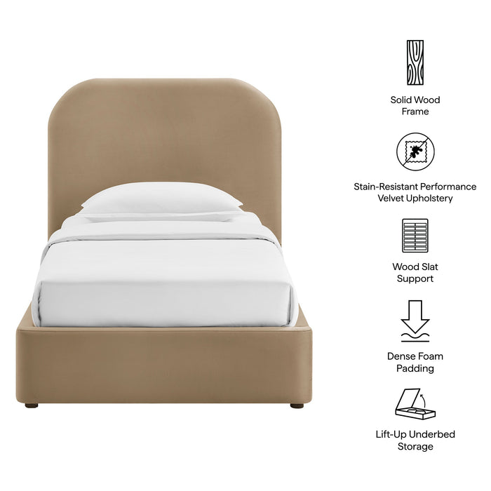 Modway Keynote Performance Velvet Storage Platform Bed Frame in Twin - dimensions and specifications