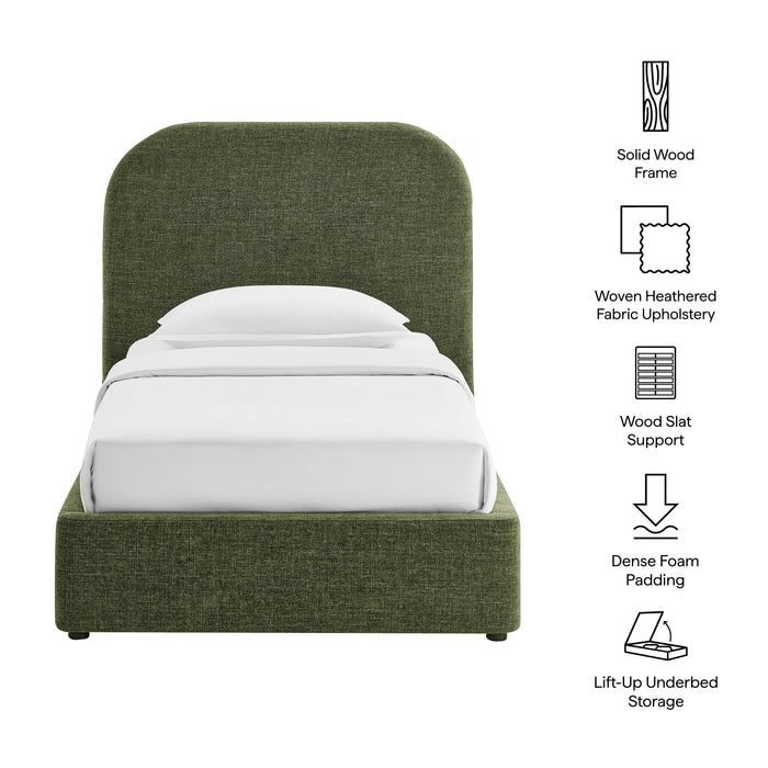 Modway Keynote Fabric Upholstered Storage Platform Bed Frame in Twin - dimensions and specifications