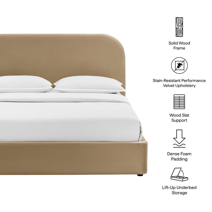 Modway Keynote Performance Velvet Storage Platform Bed Frame in Queen - dimensions and specifications