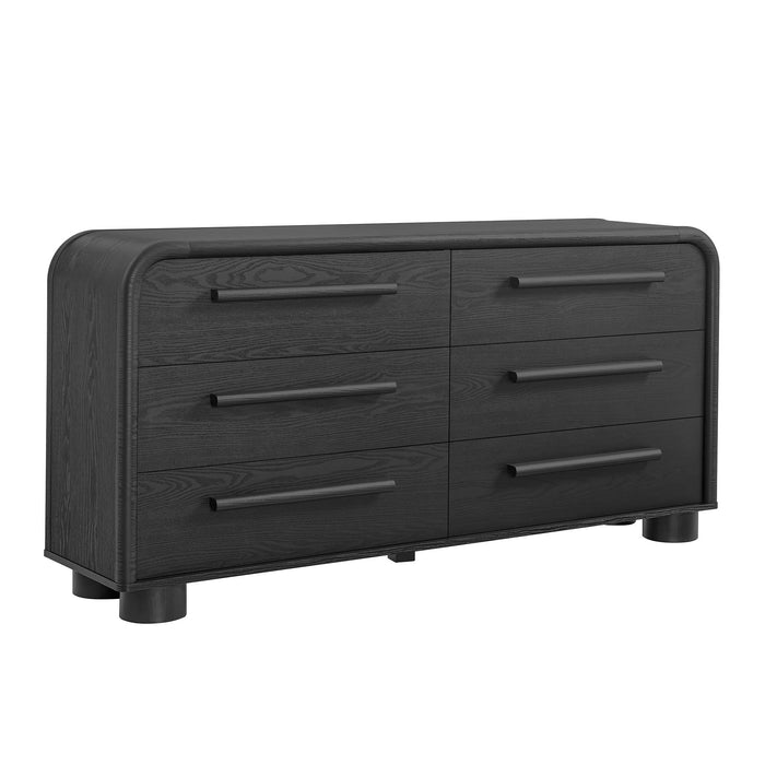Modway Bellamy Curved 6-Drawer Dresser in Black Oak - front view