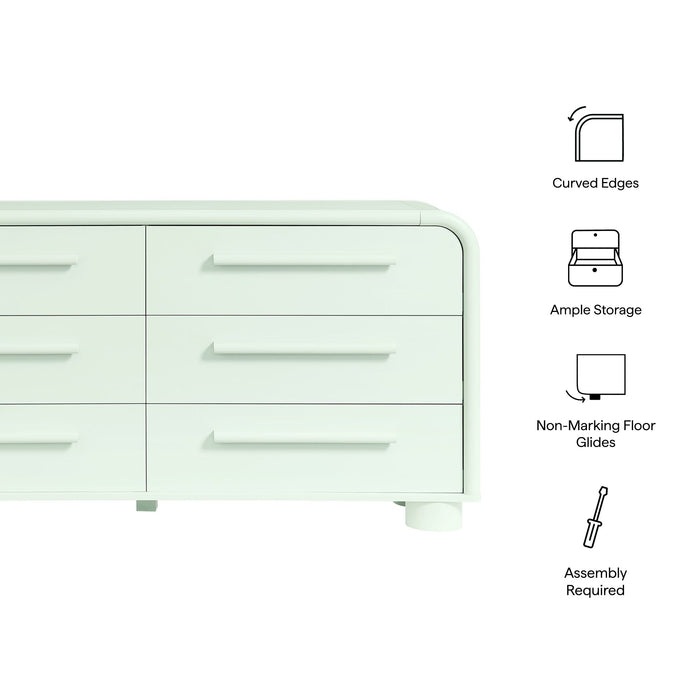 Modway Bellamy Curved 6-Drawer Dresser in Sage - dimensions and specifications
