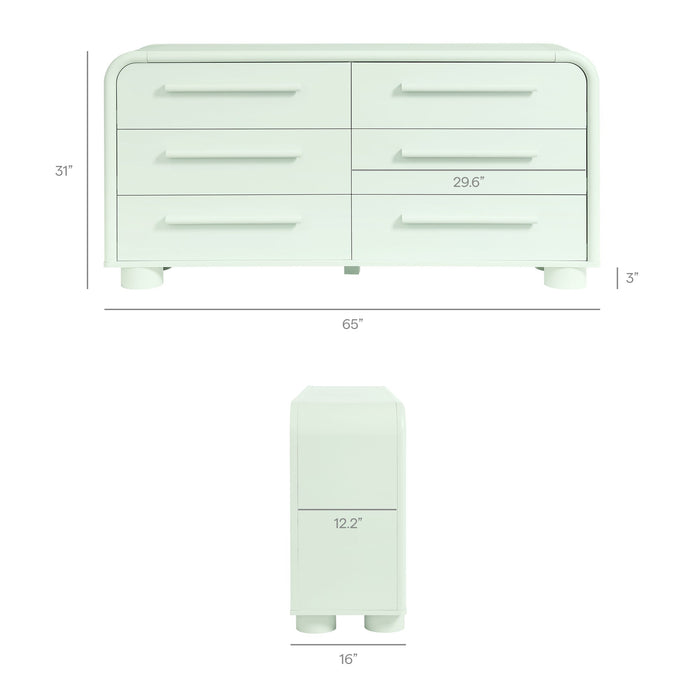 Modway Bellamy Curved 6-Drawer Dresser in Sage - dimensions and specifications 22
