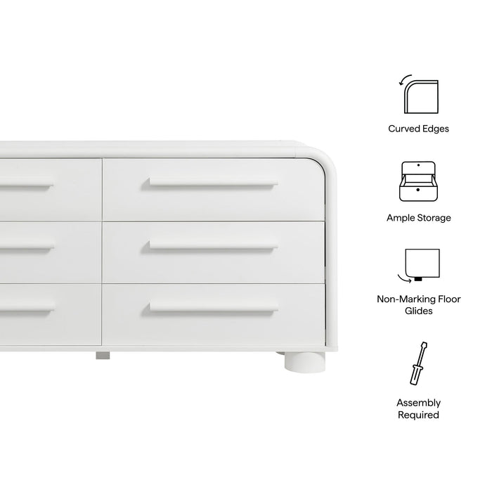 Modway Bellamy Curved 6-Drawer Dresser in White Matte - dimensions and specifications