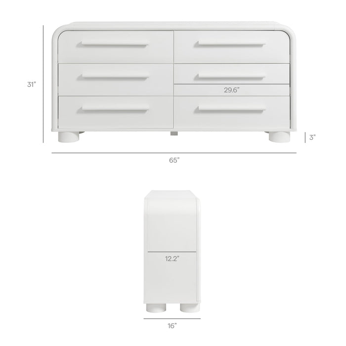Modway Bellamy Curved 6-Drawer Dresser in White Matte - dimensions and specifications 20