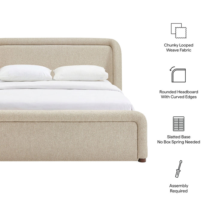 Modway Tasmin Queen Upholstered Fabric Platform Bed in Linen - dimensions and specifications