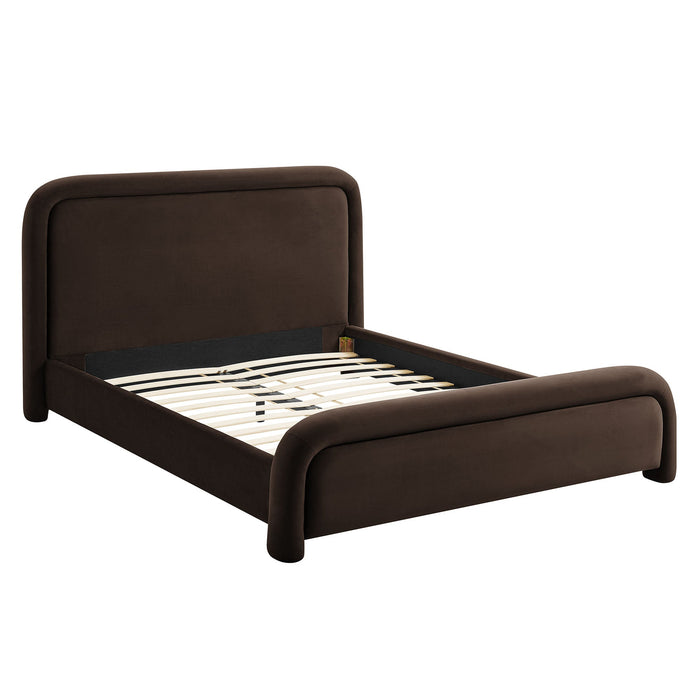 Modway Beck Queen Performance Velvet Platform Bed in Chocolate Brown - front view