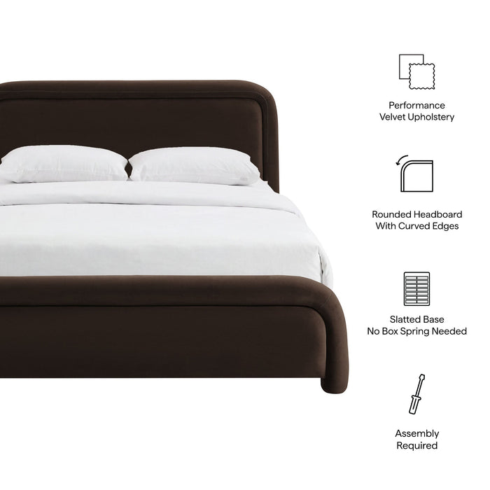 Modway Beck Queen Performance Velvet Platform Bed in Chocolate Brown - dimensions and specifications