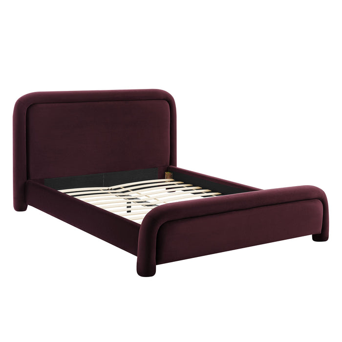 Modway Beck Queen Performance Velvet Platform Bed in Mulberry - front view