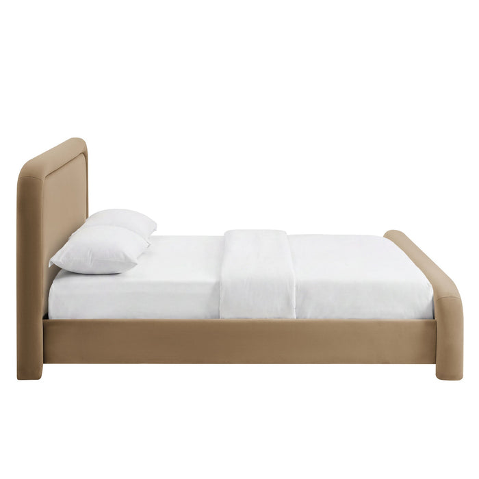Modway Beck Queen Performance Velvet Platform Bed in Taupe - side view